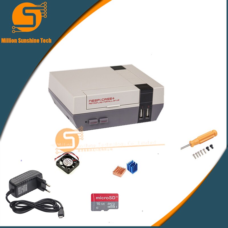 Original nespi fodral+ låda för hallon  pi 3 2 b+  rpi 3 plastfodral nes stil med kylfläkt  + 2 spelplatta +16gb+5v 3a ström
