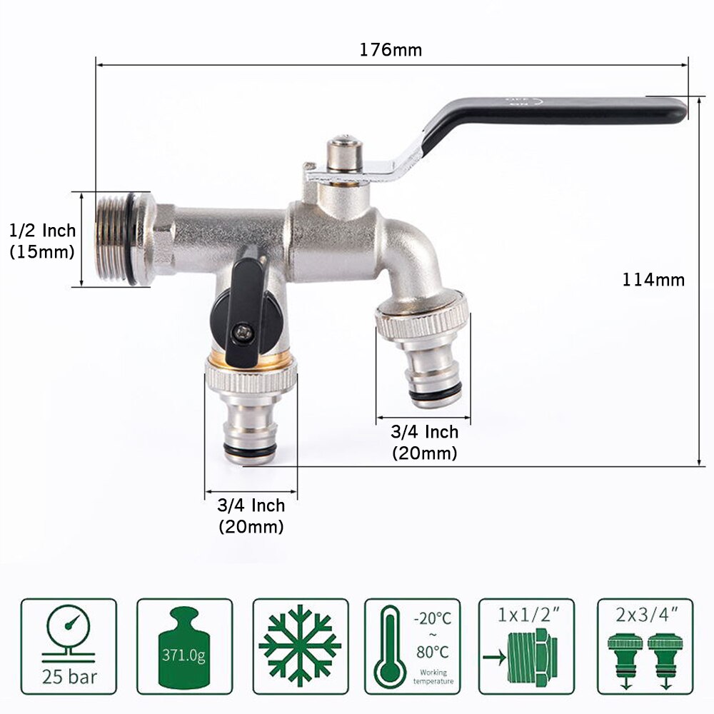 Enkelt dobbelthane 1/2 tommer 3/4 tommer 1 tommer udløb havevandtank adapter slange vandhane tilslutningshane udskiftning monteringsventil: Sort 10
