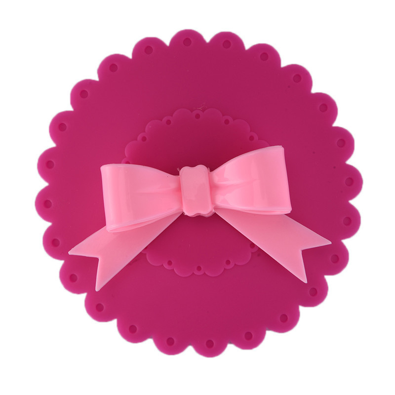 Søt gjenbrukbart kopplokk med bowknot silikon anti-støvskål deksel termisk isolasjon kopp tetninger glass krus dekker drinkware deler: varmt rosa