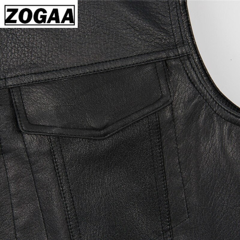 ZOGGA Männer Weste Schwarz Biker Motorrad Hip Hop Weste Männlichen Faux Leder Punk Solid Black Frühling Ärmellose Leder Weste