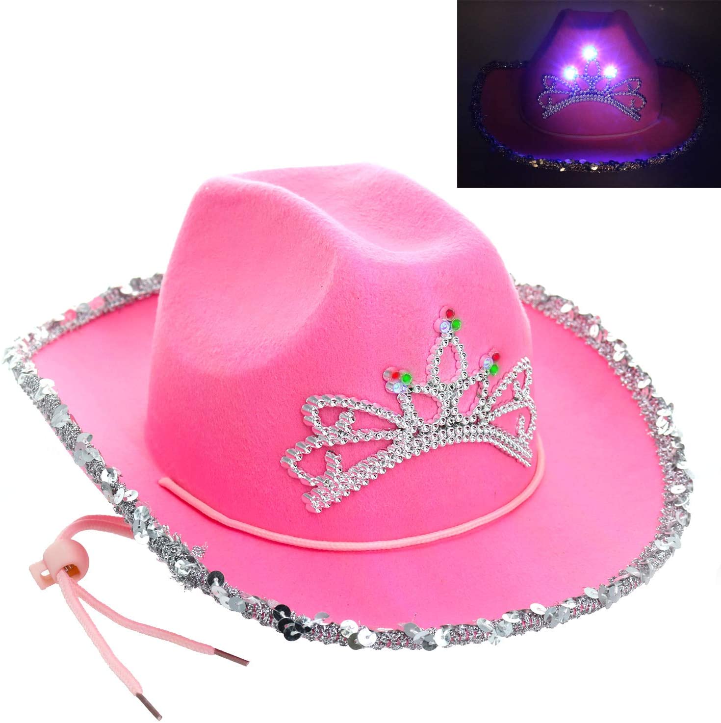 Cowboyhat i westernstil pink #39 til kvinder skæv bred skygge med pailletter dekoration krone tiara cowgirl hat: Lyserød 6