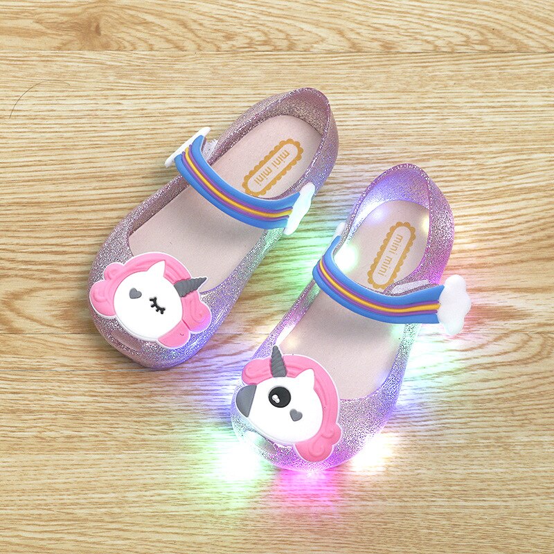 Jenter enhjørning sko barn gelé sandaler led lys opp glitter sko liten jente enhjørning fest enhjørning kjole sandal: Rosa / 8