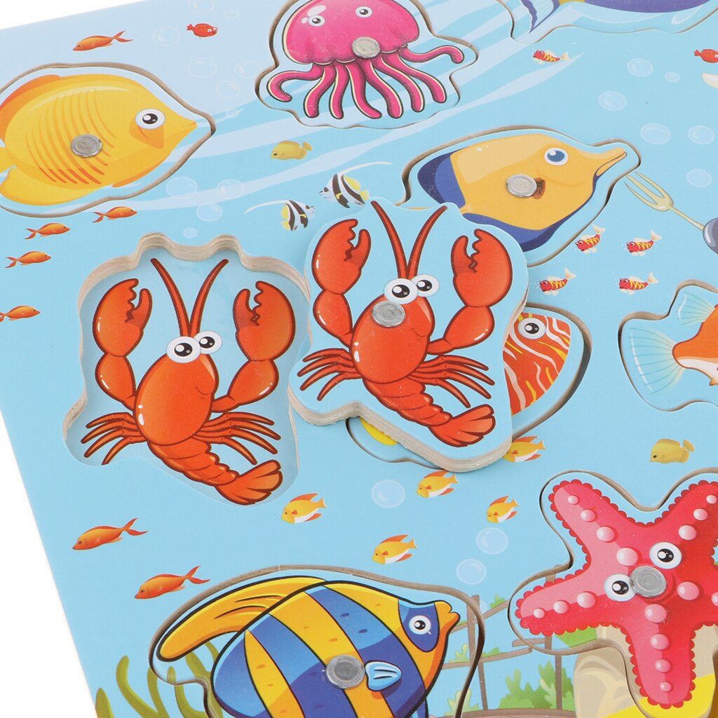 Fishing Game Animal Jigsaw Puzzle Wooden Pretend Education Toy