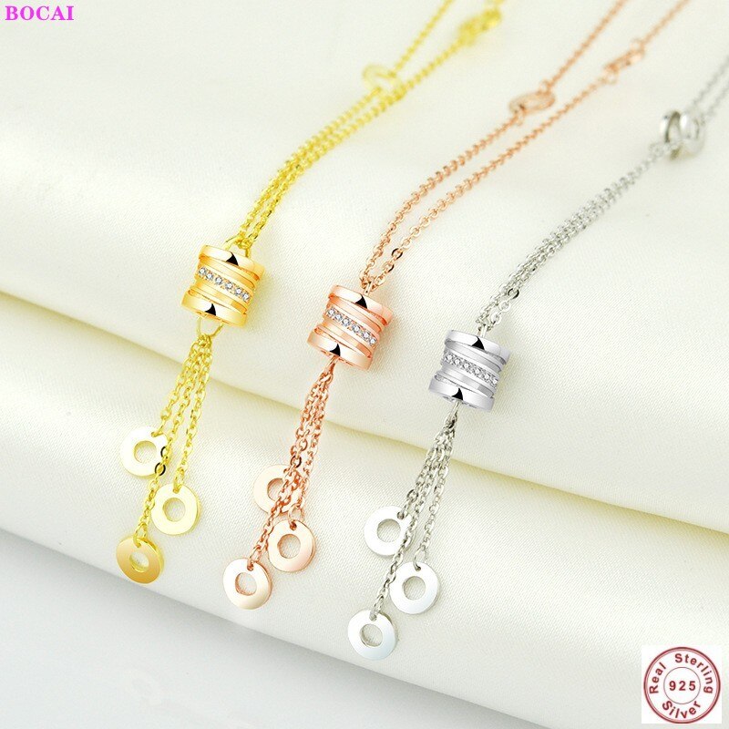 Bocai Real Sterling Zilver S925 Ketting Voor Vrouwen Thai Zilveren Eenvoudige Ronde Kolom Kleur Hals Ketting Valentijnsdag