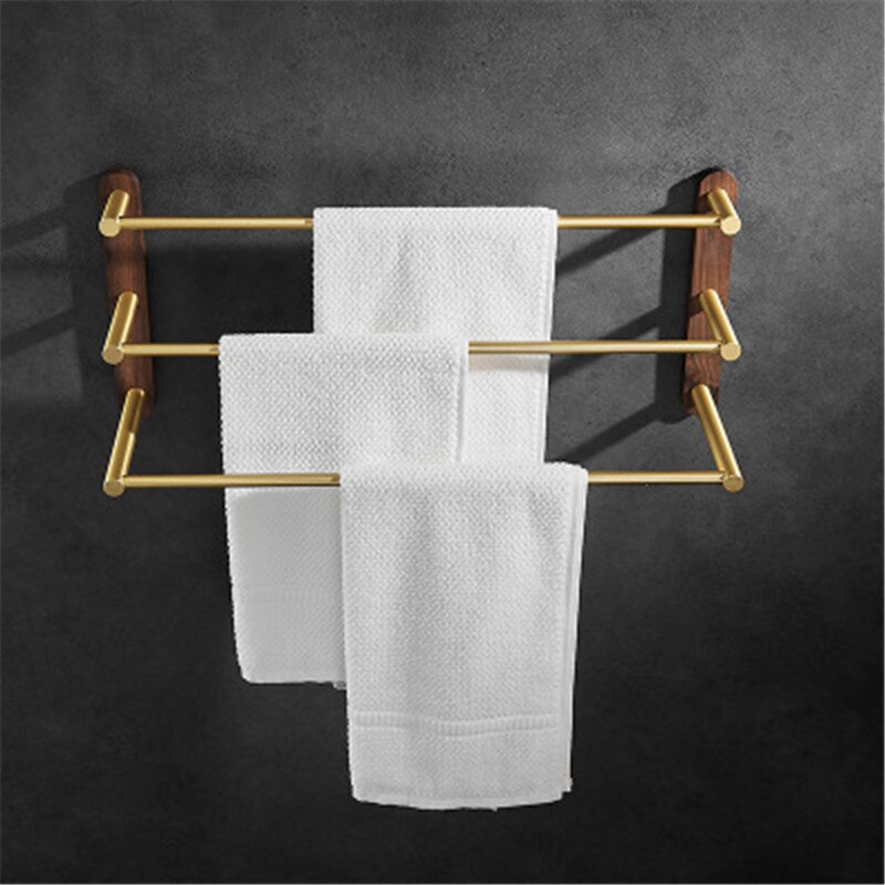 Badkamer Handdoek Hanger Nail Gratis 38-58 Cm Handdoekenrek Hout En Aluminium Geborsteld Goud Handdoek Bar Rail Twee/Drie Bars Handdoekhouder