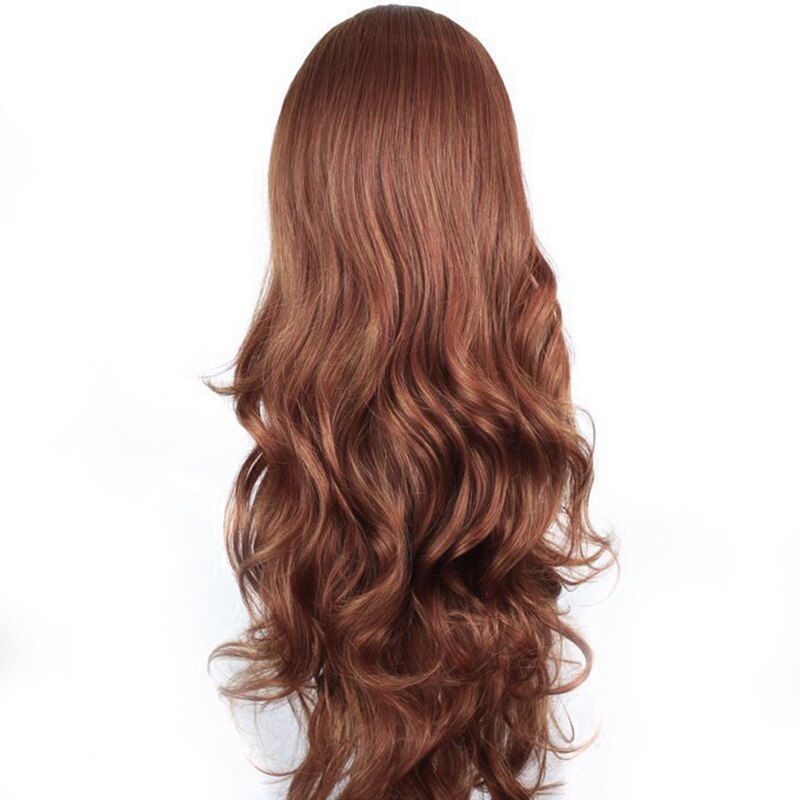 Perruque Lace Front Wig synthétique Body Wave longue brune, perruque en Fiber de haute température pour femmes, perruque Lace Wig Free Part