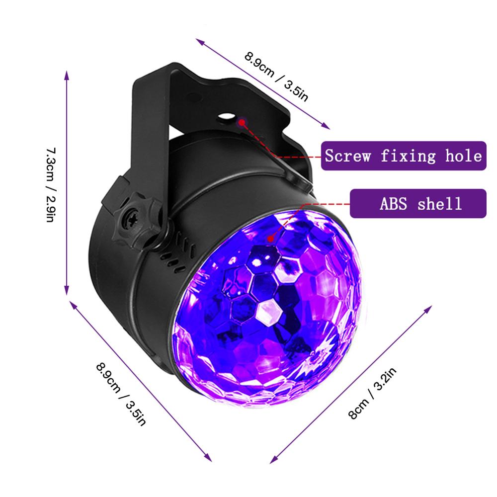 Bola de discoteca giratoria UV, luz estroboscópica de 3W RGB, luces de escenario para Navidad, hogar, KTV, Navidad, boda y espectáculo