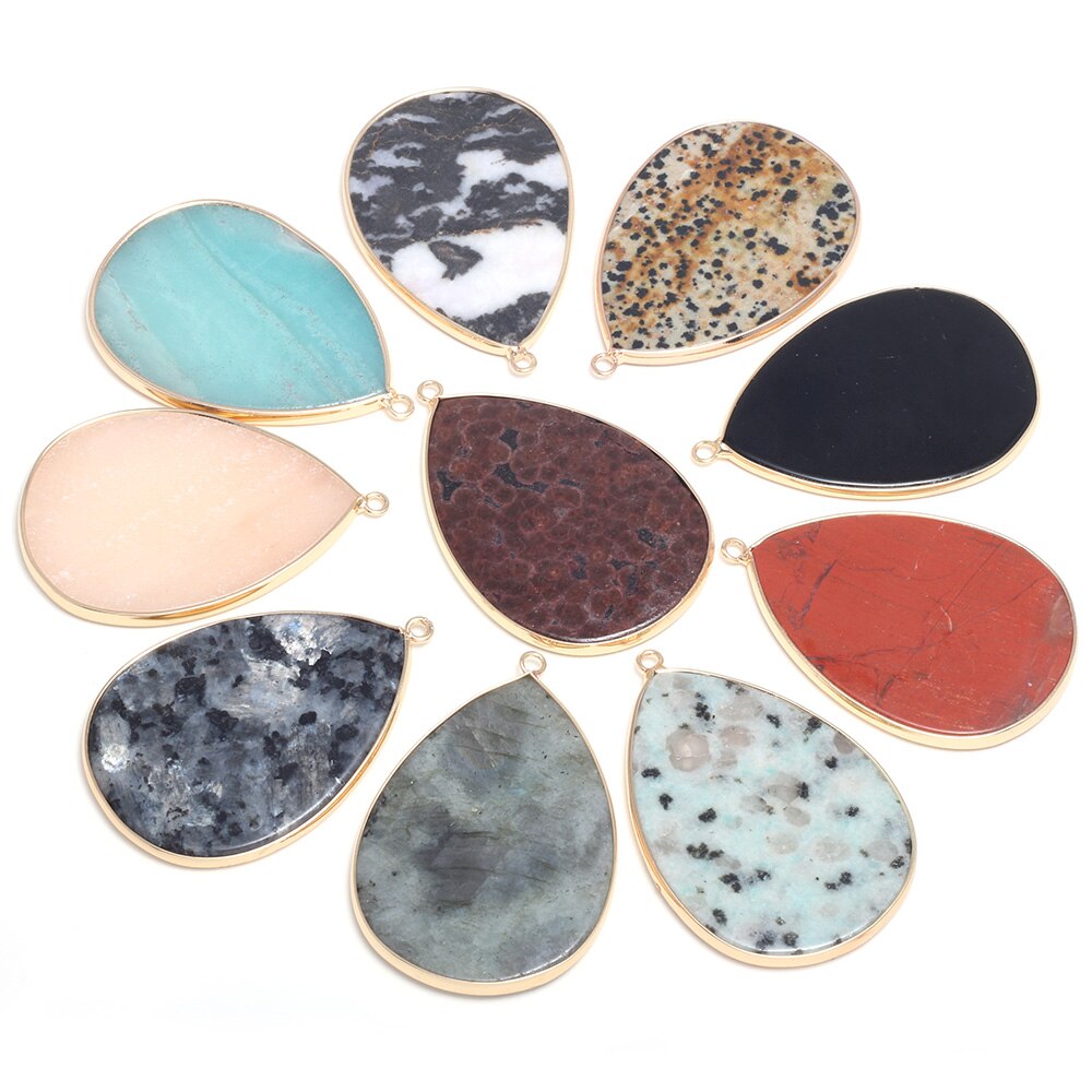 Natural Stone Pendants Water -shaped Semi-precious Stone Pendant for DIY Jewelry Making size 37x55mm