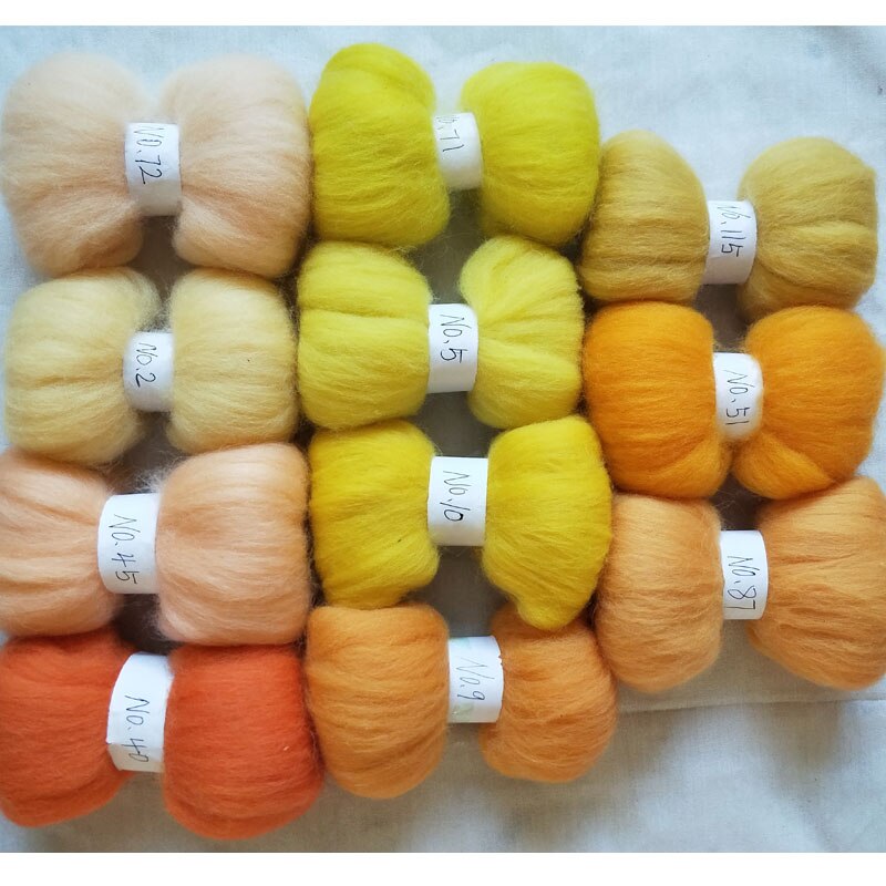 WFPFBEC voelde 70 s wol fiber voor naaldvilten merinowol zwervende fiber wol geel 11 kleuren 10g 20g 50g