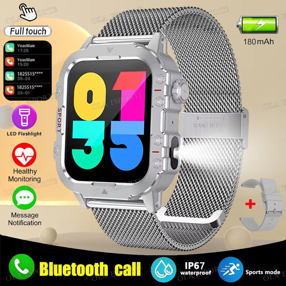 2026 Nuovo smartwatch da esterno con luce a portato Chiamate Bluetooth Attività Monitoraggio del sonno fitness sport Monitoraggio della saluto Orologio intelligente: Rosso