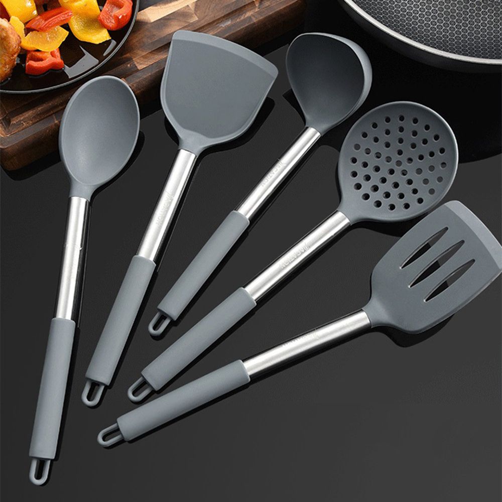 Kitchen Supplies Stainless Steel Silicone Shovel Soup Spoon Colander Spatula Frying Spoon Stir-fry Kitchenware Set