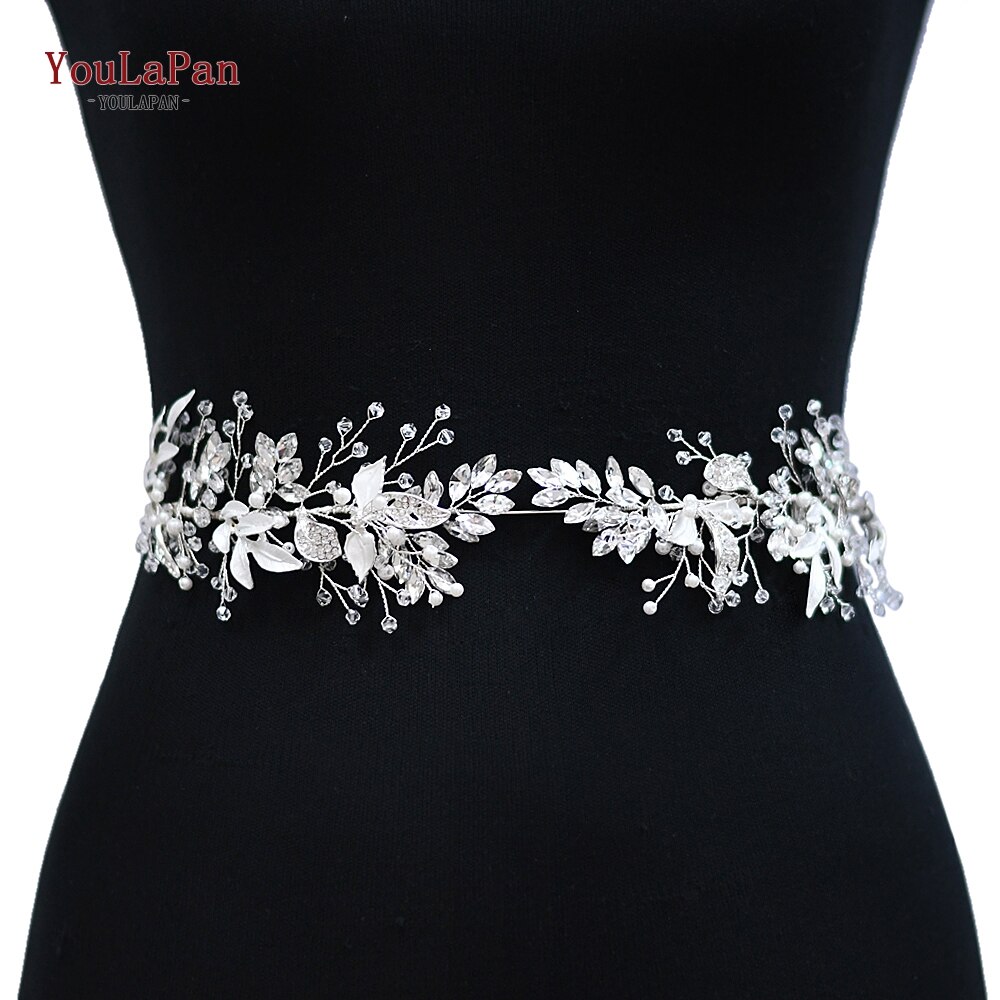YouLaPan SH272 Braut Gürtel mit Strass Hochzeit Gürtel für Braut Kleid Gürtel Hochzeit Kleid Schärpe Elfenbein Taille Metall Gürtel