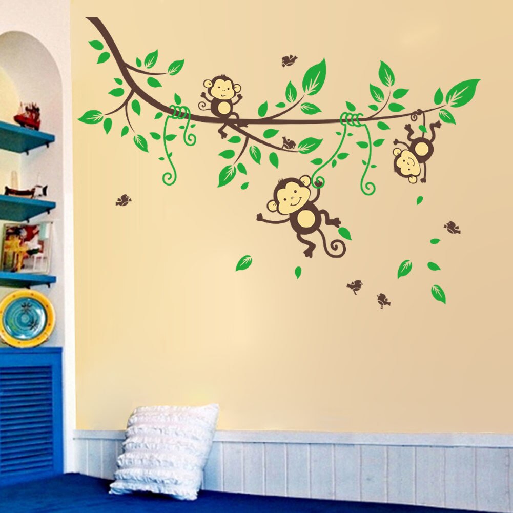 3D cartoon animal monkey tree branch home dacor wall sticker baby children height measure growth chart for kids room decals