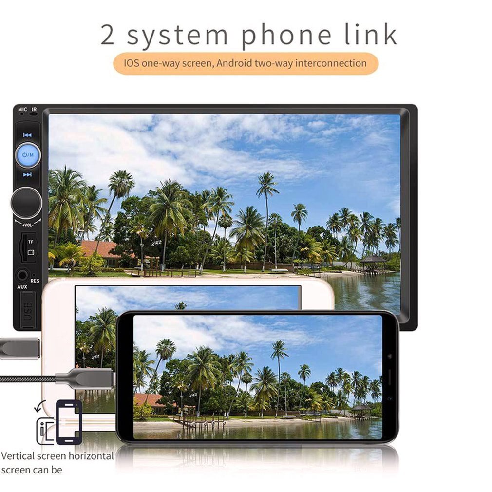 Autoradio MP5 double écran tactile 7 pouces, 7010B, Bt, Hd, lecteur multimédia, stéréo, support identique à l'écran, 2din
