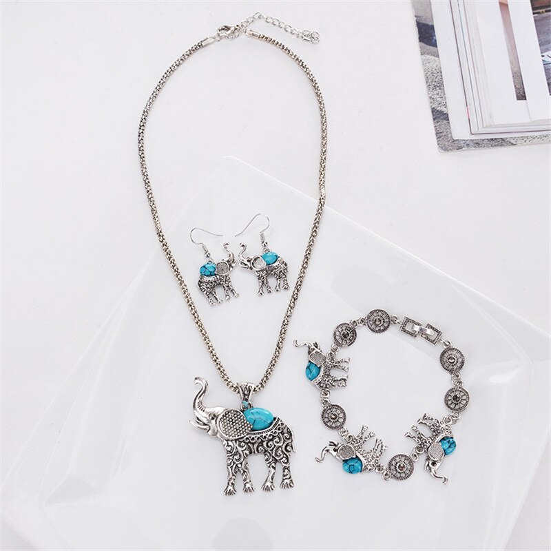 Shineland carino elefante gioielli ciondolo regolare bracciali catena collane dubai set per le donne collare elefante 4 pz/set