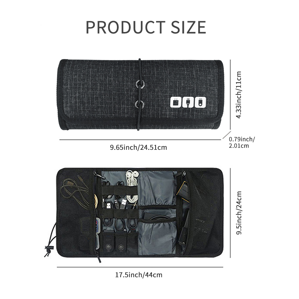Electronic Organizer Cord Pouch, Travel Cable Charger Phone Accessories Bag Organizer Roll up Tech Carrying Case for USB Cables