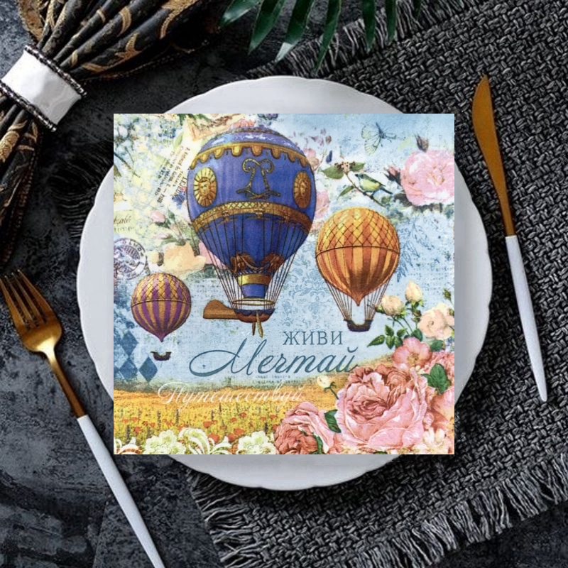 20 stk/pakke blomster vintage retro landlig bord decoupage papirservietter blomsterserviet papirlommetørklæde til festdekorationer: Dyb safir