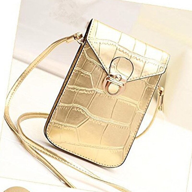 Bandolera de cuero para mujer, Mini bolso para teléfono móvil, bandolera para estudiante, bolso de hombro pequeño: Gold Type 3