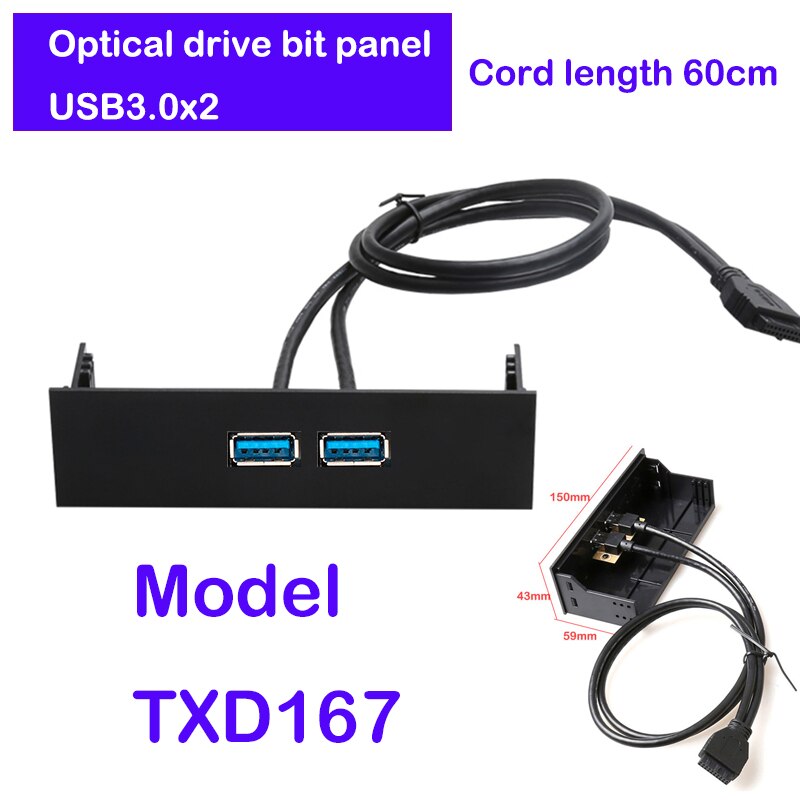 Frontpanel usb 3.0 frontpanel type c hub 20 pin stik 60cm kabel super speed plug and play nem at installere til pc adaptere