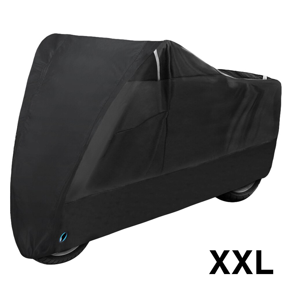 Hele sæsonen kabellås indendørs uv beskyttende støvtæt motorcykel dække husly opbevaring regntæt vandtæt udendørs reflekterende: Xl / Sort