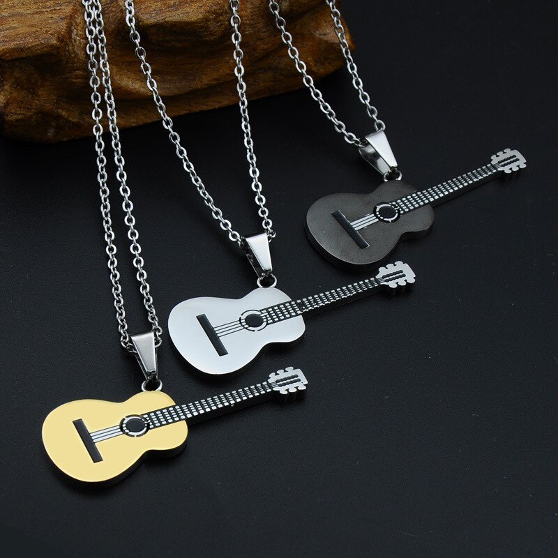 Colliers avec pendentif de guitare, Hip-hop, chaîne en acier inoxydable, bijoux musicaux à la pour femmes et hommes