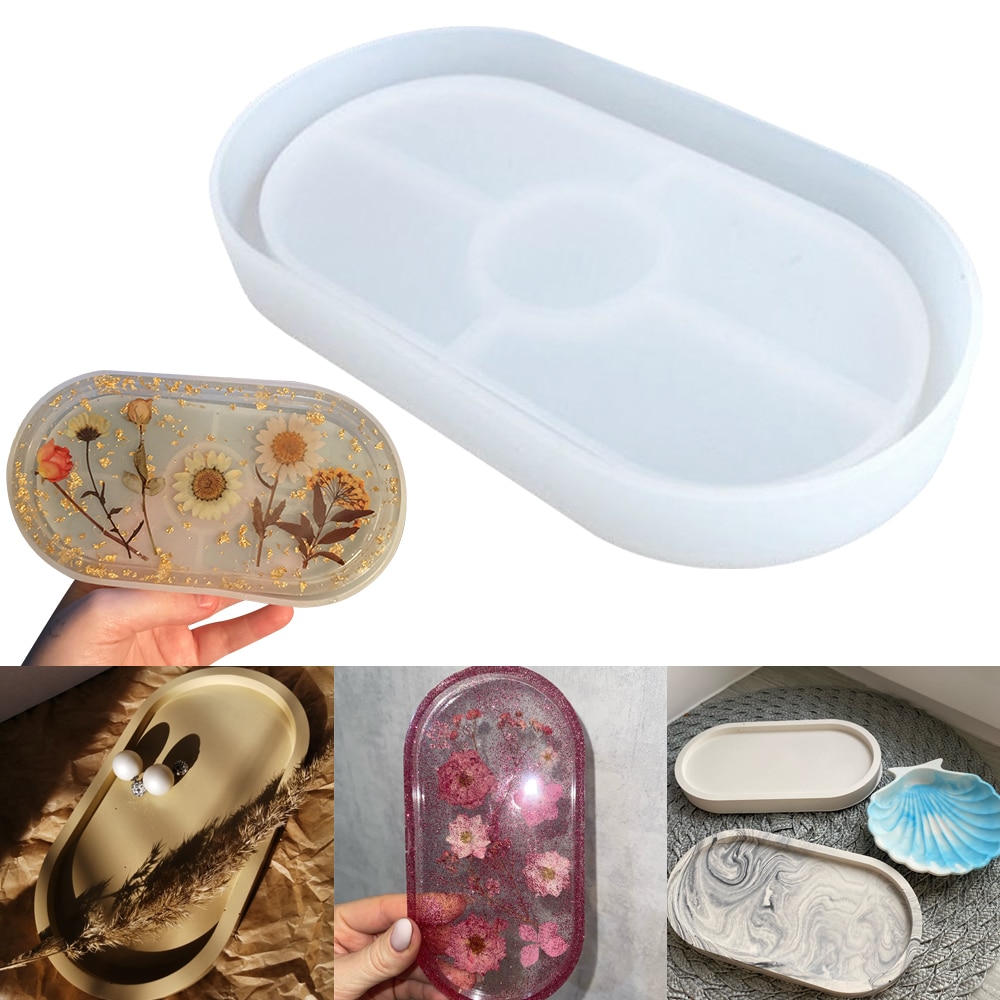 DIY Oval Tray Silicone Mold Coaster Tray Mold Storage Box Silicone Molds for Gypsum Concrete Coaster Crystal Epoxy Mould