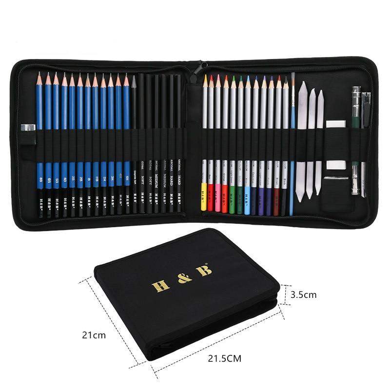 Sketching Pencils Set HB-CBPB040 40-Piece Complete Artist Kit Drawing and Sketch Kit with Zipper Bag