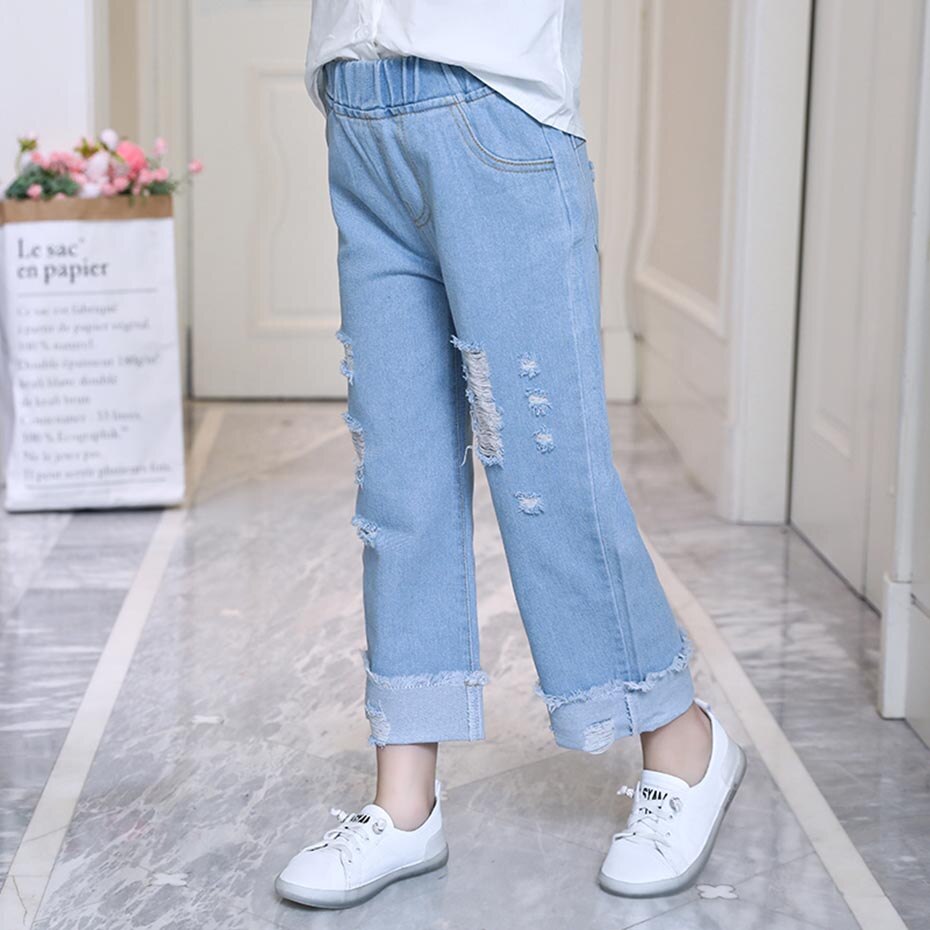 Ripped Jeans For Girls Casual Style Jeans Girls Hole Loose Jeans For Kids Teenage Clothes For Girls 6 8 10 12 14