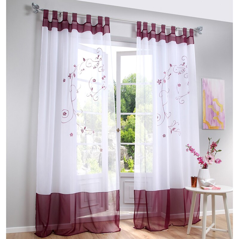 Urijk-rideaux transparents en tulle, rideaux transparents avec motifs floraux, pour fenêtre de chambre à coucher et salon: E purple140x225cm