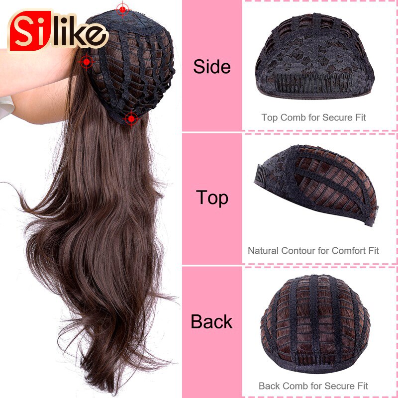 Silike Synthetische 3/4 Halb Perücken 24 Zoll Lange blond Wellenförmige Perücke Mit Clip in Haar Verlängerung 16 Farbe 210g für Schwarz Weiß Frauen