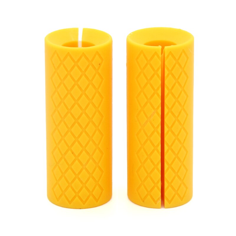 Silicone Gym Dumbbells Barbell Bar Thicken Weightlifting Non-Slip Hand Grip Ring Grippers Strength Training: 1 pair Long yellow