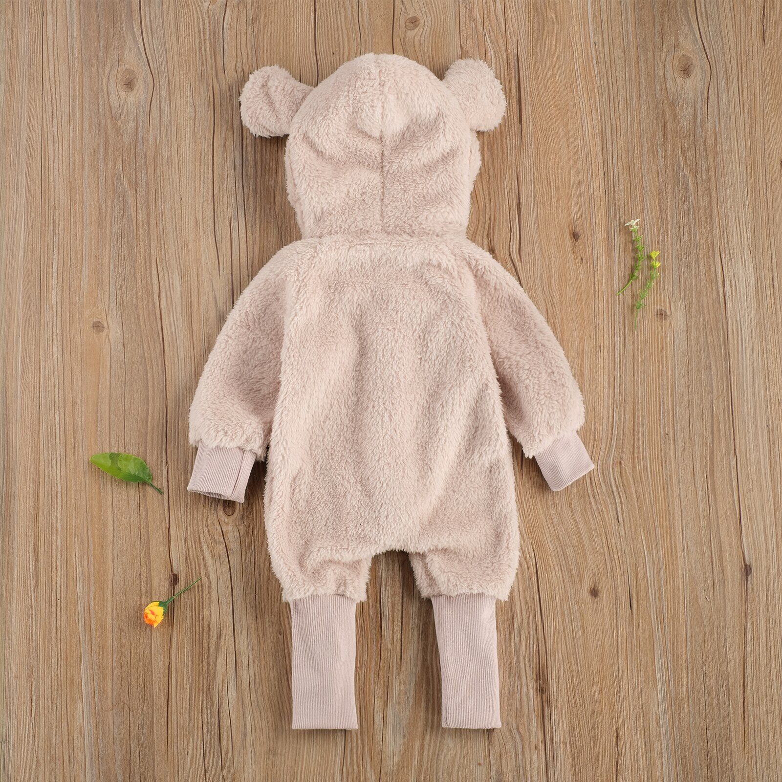 Barboteuse chaude en fourrure pour -né fille et garçon, 2 couleurs unies, manches longues, simple boutonnage, combinaisons d'hiver