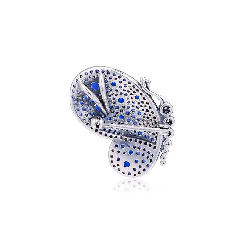 Dazzling Blue Butterfly Brooch Mixed CZ 925 Sterling Silver Jewelry Female Crystal Pin Charm Beads Jewelry Making Spring