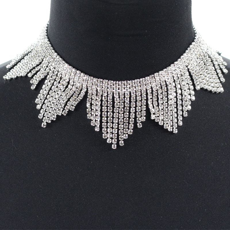 Luxury Crystal chokers necklaces for women rhinestone chocker tassel Statement necklace maxi jewellery