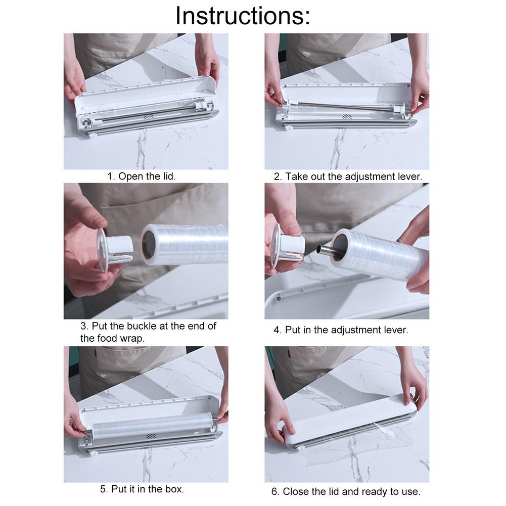 Cling Film Cutter Food Wrap Dispenser Cutter Kitchen Tool Adjustable Reusable Wall Hanging Cling Film Dispenser