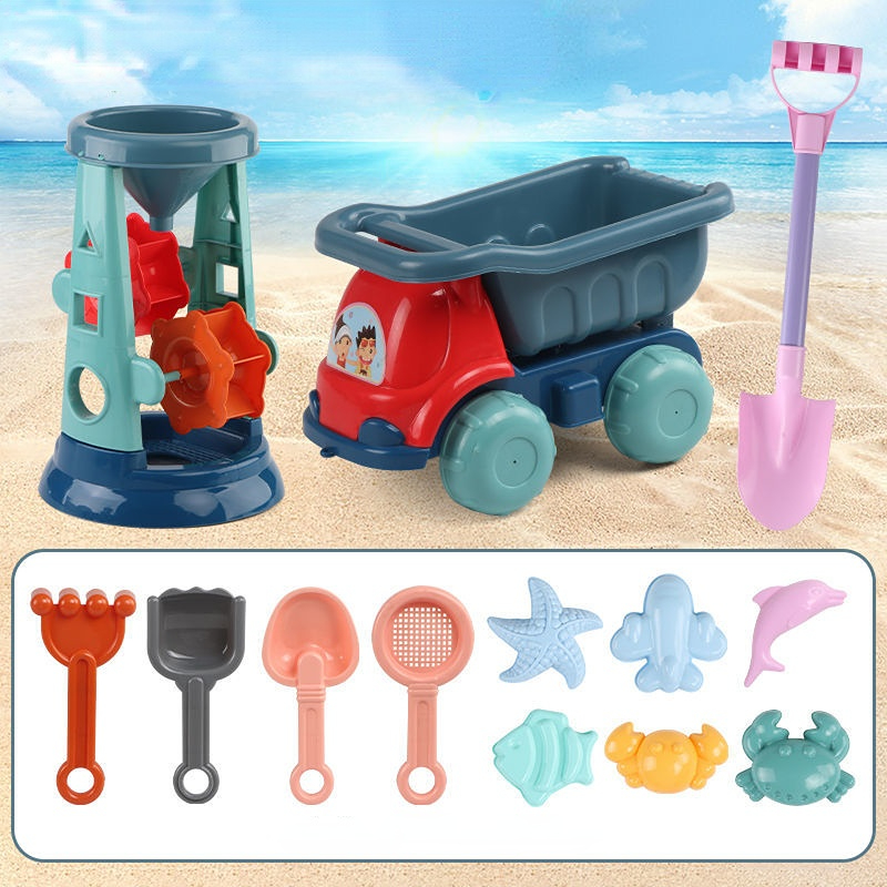 Strand Speelgoed Zandbak Siliconen Emmer En Zand Speelgoed Zandbak Outdoor Zomer Speelgoed Water Spel Winkelwagen Scoop Kind Schop Voor kids: 13pcs