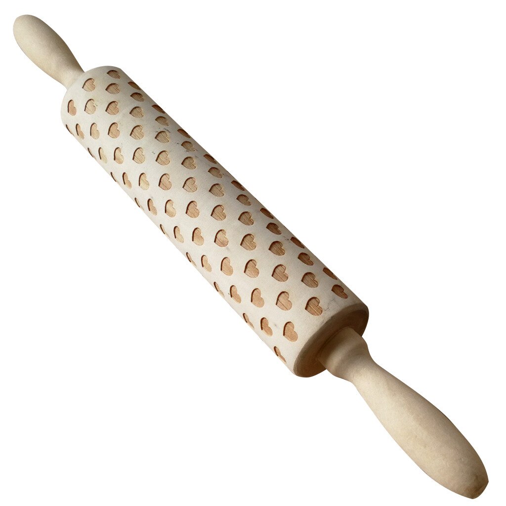 Wooden Embossing Roll Tool Cake Heart Pattern Valentine's Day Baking Cookies Kitchen Accessories#25