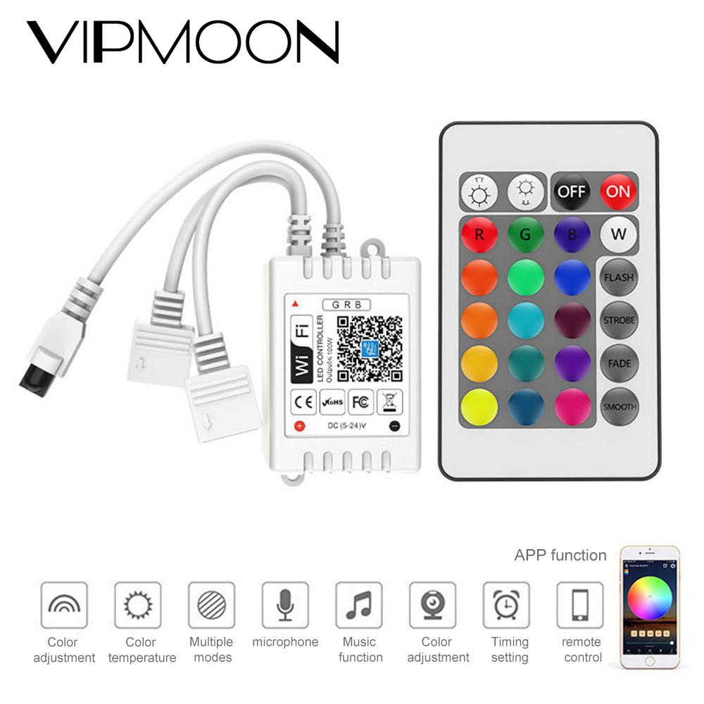 Magic Home-tira de luces LED RGB con Control remoto, 5-28V, Wifi, IR, 24 teclas, 2 vías de salida, APP, lámparas inteligentes