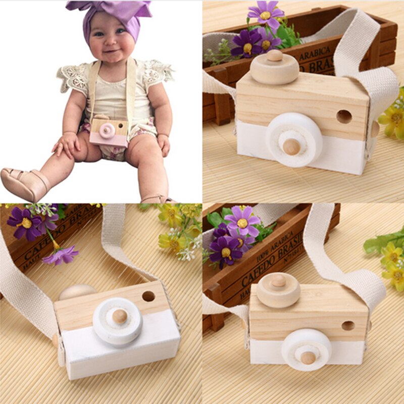 Mini Wooden Toy Camera Baby Kids Neck Hanging Camera Photography Prop Decoration Children Playing House Decor Toy