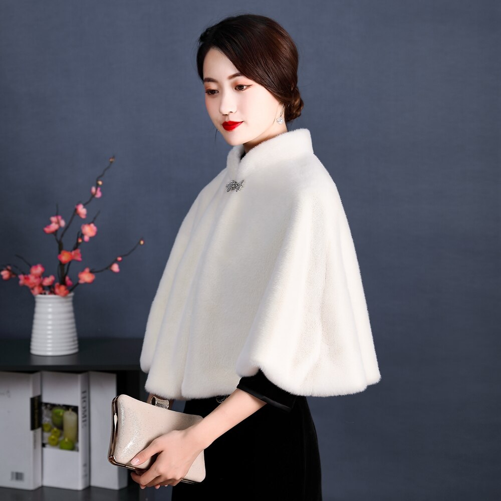 Faux Pelz Party wickeln Winter Warme Braut Bolero Elfenbein Hochzeit Mantel hoch Nacken Hochzeit Braut wickeln Party Kap