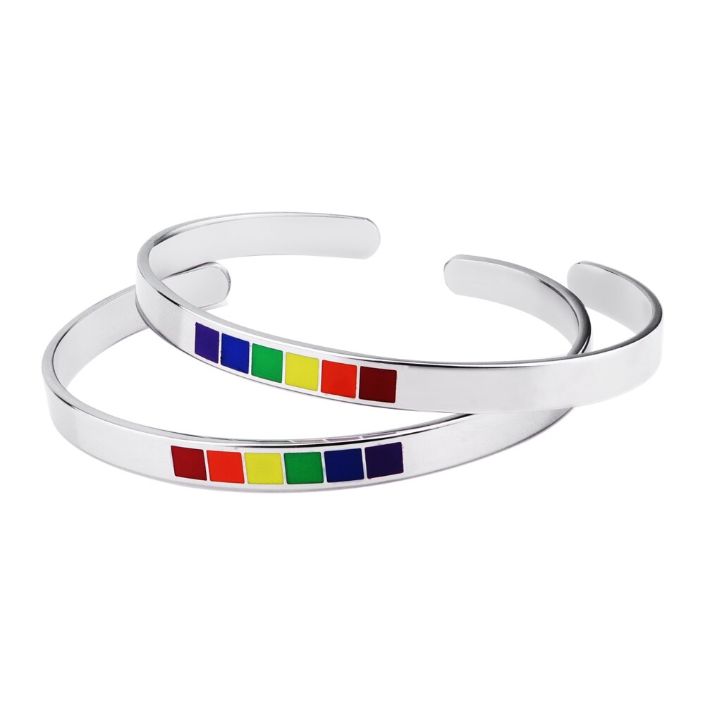 Rvs C-Vormige Open Armband Regenboog Gay Sieraden Eenvoudige Vrouwelijke 6Mm Titanium Staal C-Vormige Drip verstelbare: 2PCS