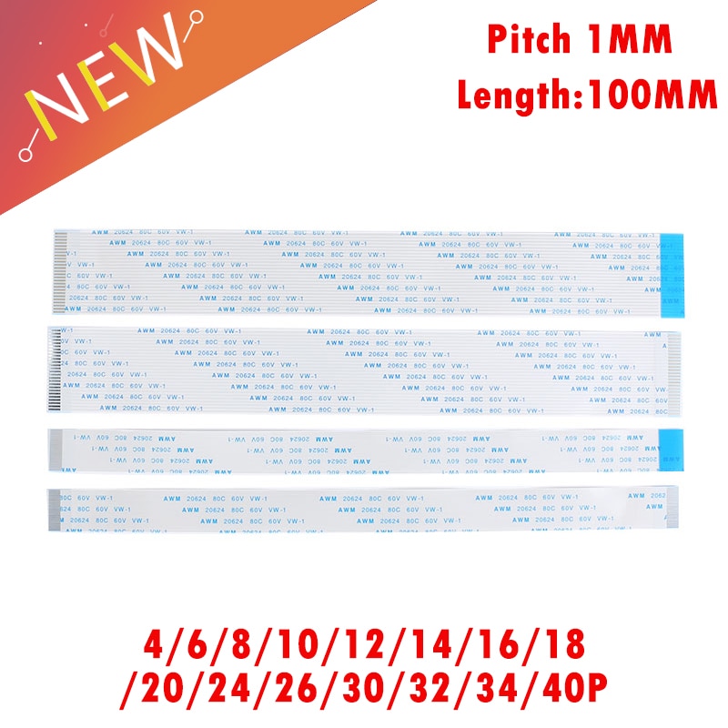 10PCS FPC Ribbon Flexible Flat CABLE PITCH 1MM 100MM 4P 6P 8P 10P 12P 16P 20P 30P 40P FFC WIRE 6/10/12/16/20/30/40 pin