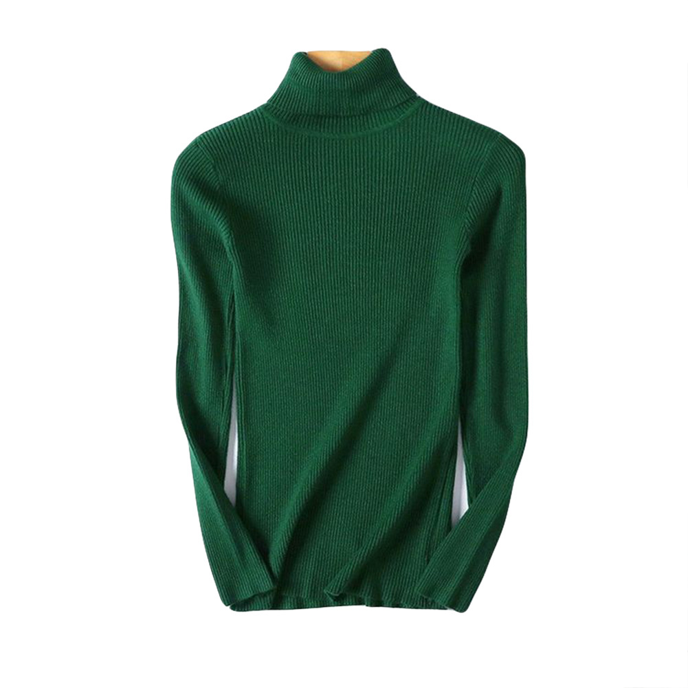 Dam tröjor vinter höst tröja med turtle neck elastisk smal stickad pullover bottentröja dam pullovers tröjor: Grön