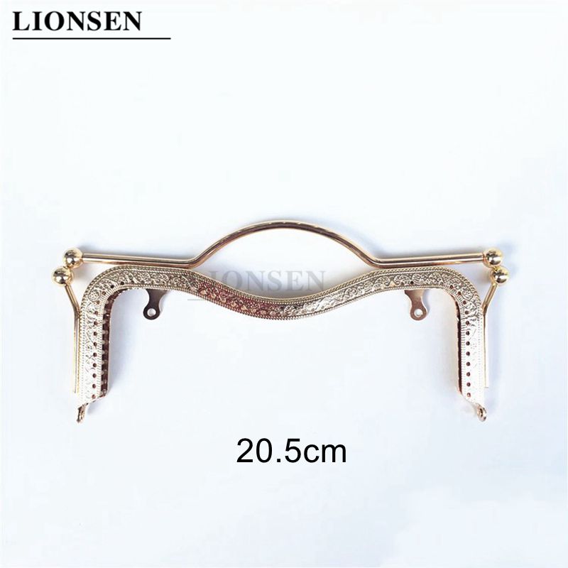 LIONSEN 20.5CM Lip-shaped Metal Purse Frame Handle Clutch Bag Accessories Kiss Clasp Lock Bronze Embossing HandBag Hardware: Light Gold