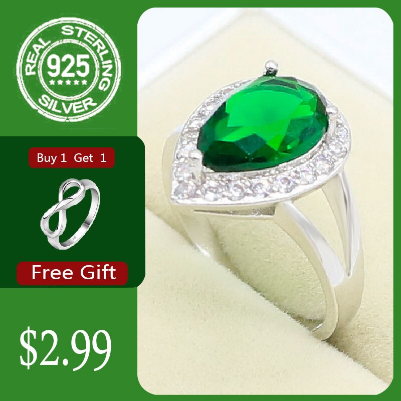 Water Black Topaz Green 925 Zilveren Ring Voor Vrouwen Bridal Sieraden Gratis: 10 / green
