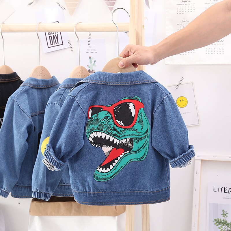 Baby Boy Denim Jas Kids Cartoon Dinosaurus Tops Herfst Peuter Warme Kleding Frosted Peuter Dagelijkse Slijtage Mode Ziet YE04212