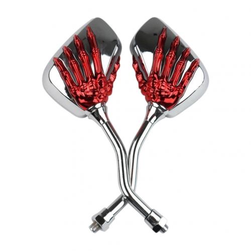 Motorcycle Rearview Mirrors 1 Pair Skull Hand Motorcycle Handlebar Mount Safety Side Rearview Mirror Lens motorbike accessories: Black