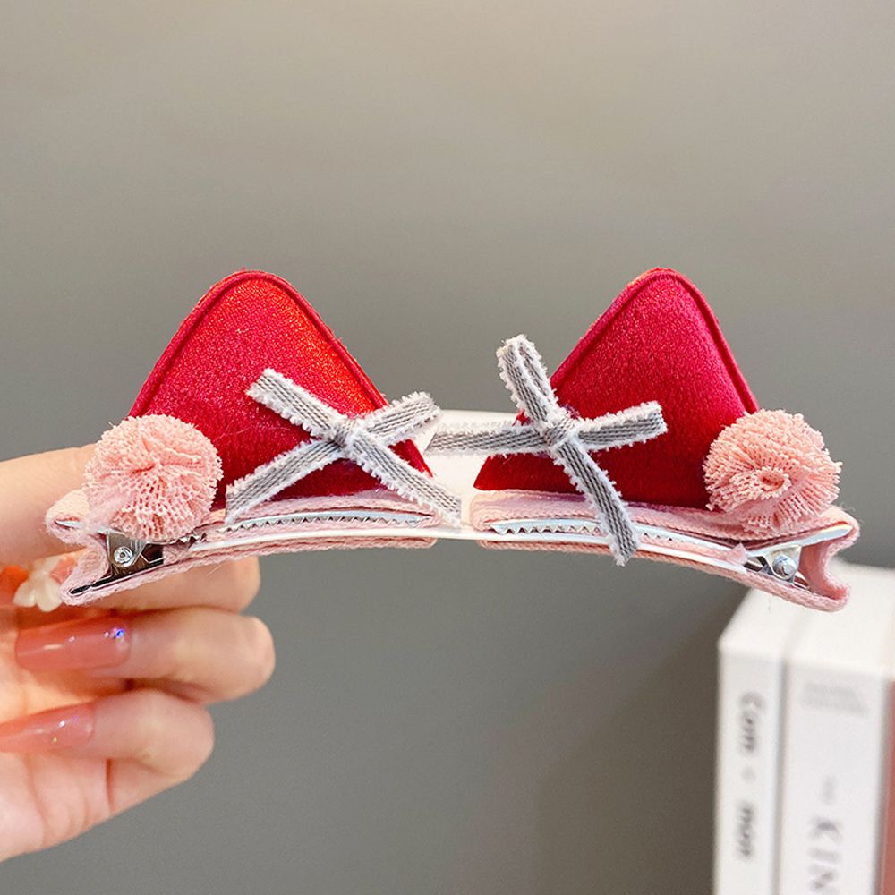 Pinzas para el pelo de felpa con forma de orejas de gato para niños, horquillas con lazo para bebé, accesorios para el cabello, accesorios para fotos, horquillas de bola de felpa: D