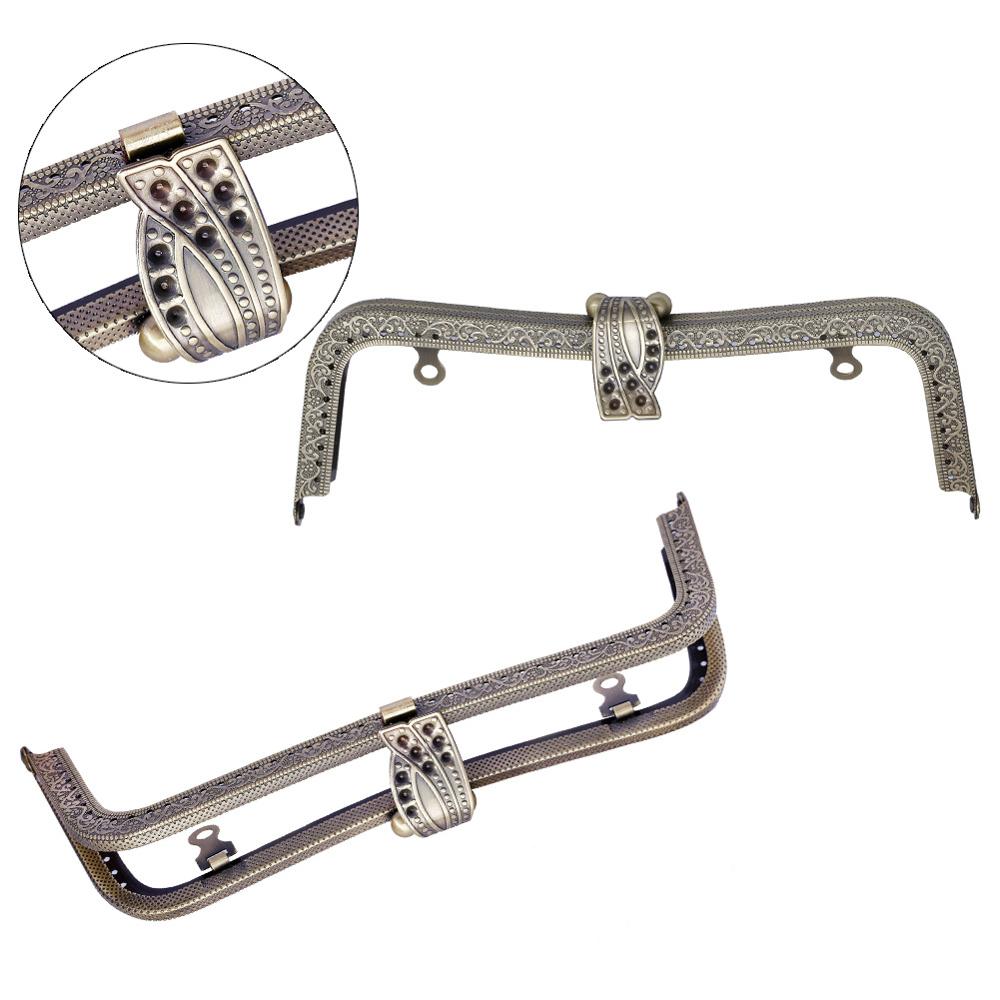 20cm Metal Purse Frame Handle Clutch Bag Accessories DIY Kiss Clasp Lock Bronze Embossing M-shaped HandBag Hardware