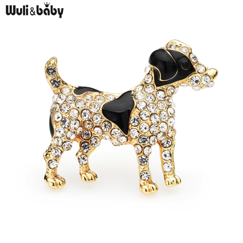 Wuli y esmalte lugar broches de perro de las mujeres Rhinestone perro Animal broche informal pines